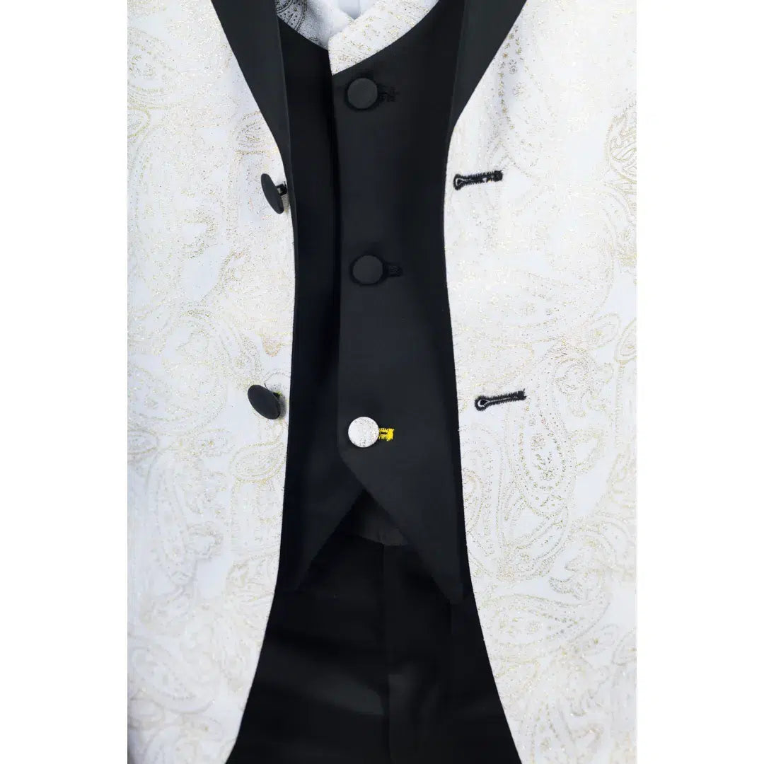AK-29 - Traje de boda de hombre de 3 piezas blanco con estampado paisley