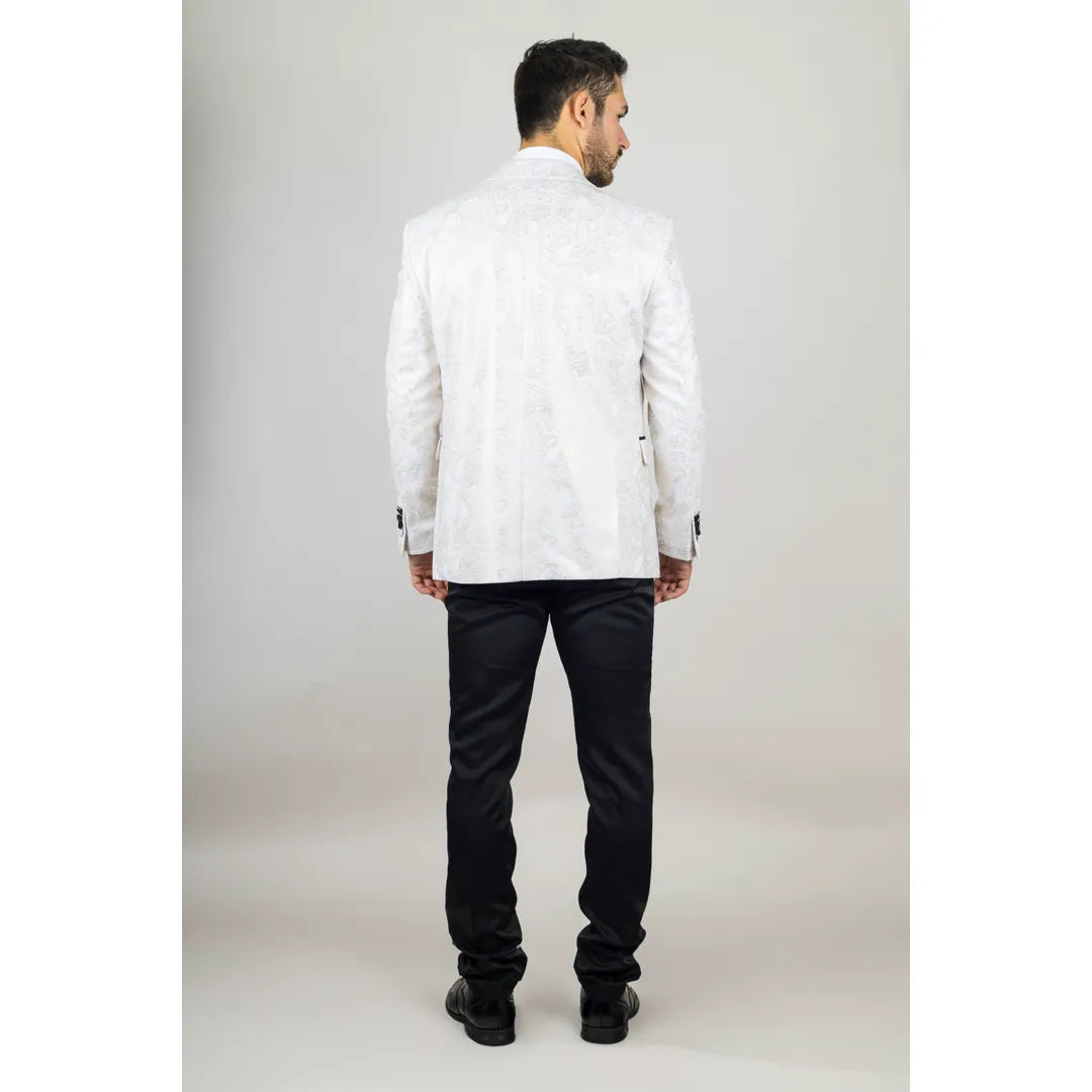 AK-29 - Traje de boda de hombre de 3 piezas blanco con estampado paisley