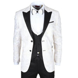 AK-29 - Traje de boda de hombre de 3 piezas blanco con estampado paisley