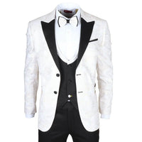 AK-29 - Traje de boda de hombre de 3 piezas blanco con estampado paisley