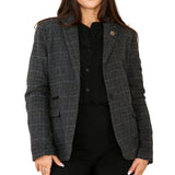 Traje gris de blazer a cuadros de tweed para mujer