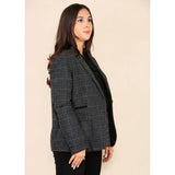 Traje gris de blazer a cuadros de tweed para mujer