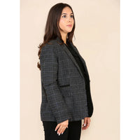 Traje gris de blazer a cuadros de tweed para mujer
