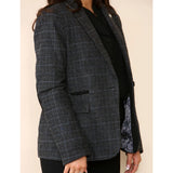 Traje gris de blazer a cuadros de tweed para mujer