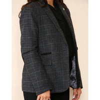 Traje gris de blazer a cuadros de tweed para mujer