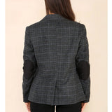 Traje gris de blazer a cuadros de tweed para mujer