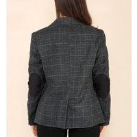 Traje gris de blazer a cuadros de tweed para mujer