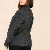 Traje gris de blazer a cuadros de tweed para mujer