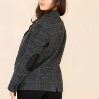 Traje gris de blazer a cuadros de tweed para mujer