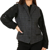 Chaleco de tweed a cuadros para mujer, color gris.