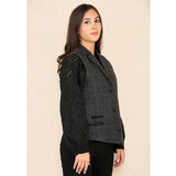Chaleco de tweed a cuadros para mujer, color gris.