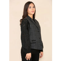 Chaleco de tweed a cuadros para mujer, color gris.