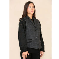 Chaleco de tweed a cuadros para mujer, color gris.