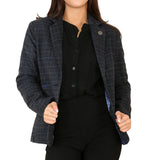 Traje azul de blazer a cuadros de tweed para mujer