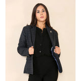 Traje azul de blazer a cuadros de tweed para mujer