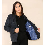 Traje azul de blazer a cuadros de tweed para mujer