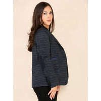 Traje azul de blazer a cuadros de tweed para mujer