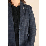 Traje azul de blazer a cuadros de tweed para mujer