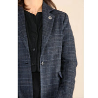 Traje azul de blazer a cuadros de tweed para mujer