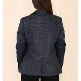 Traje azul de blazer a cuadros de tweed para mujer