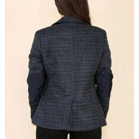 Traje azul de blazer a cuadros de tweed para mujer