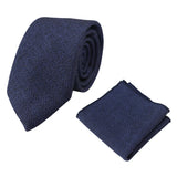 Conjunto de corbata y pañuelo de bolsillo de tweed azul con estampado de espiga para hombre