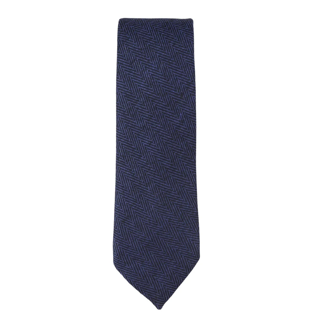 Conjunto de corbata y pañuelo de bolsillo de tweed azul con estampado de espiga para hombre