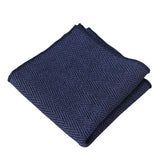 Conjunto de corbata y pañuelo de bolsillo de tweed azul con estampado de espiga para hombre