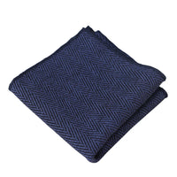 Conjunto de corbata y pañuelo de bolsillo de tweed azul con estampado de espiga para hombre