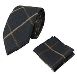 Conjunto de corbata y pañuelo de bolsillo de tweed azul marino con estampado de espiga para hombre