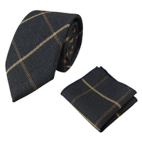 Conjunto de corbata y pañuelo de bolsillo de tweed azul marino con estampado de espiga para hombre