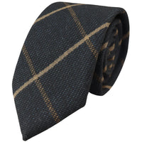 Conjunto de corbata y pañuelo de bolsillo de tweed azul marino con estampado de espiga para hombre