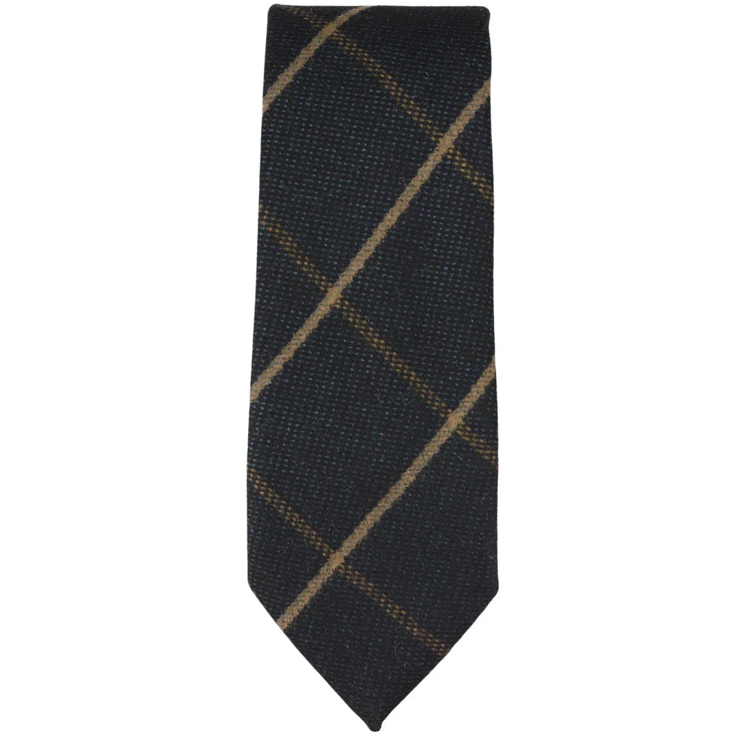 Conjunto de corbata y pañuelo de bolsillo de tweed azul marino con estampado de espiga para hombre