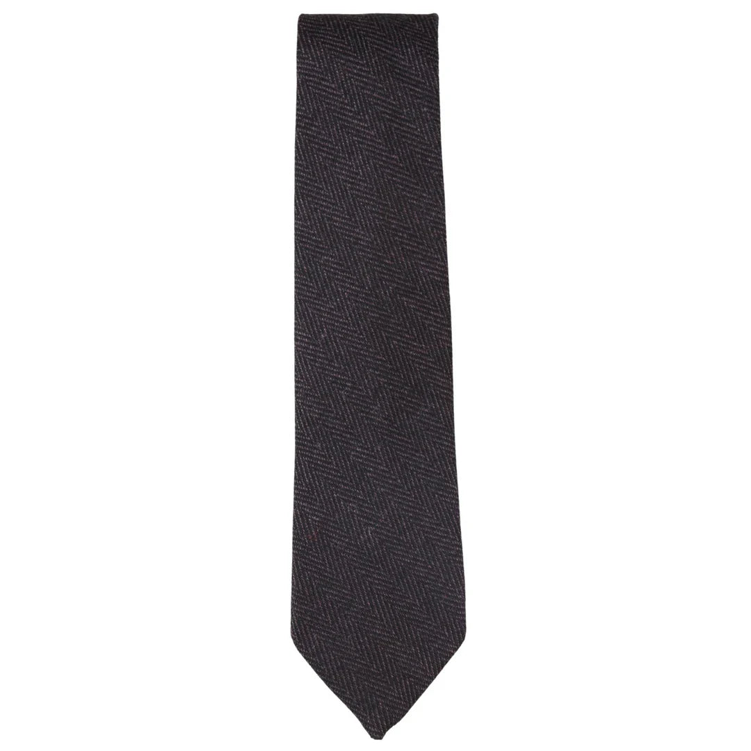 Conjunto de corbata y pañuelo de bolsillo de tweed color ciruela con estampado de espiga para hombre