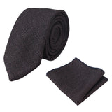 Conjunto de corbata y pañuelo de bolsillo de tweed color ciruela con estampado de espiga para hombre