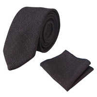 Conjunto de corbata y pañuelo de bolsillo de tweed color ciruela con estampado de espiga para hombre