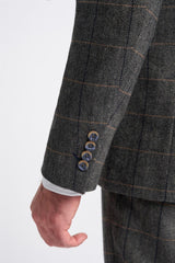 Cavani Albert - Traje de tres piezas para hombre de tweed con estampado de espiga - Carbón