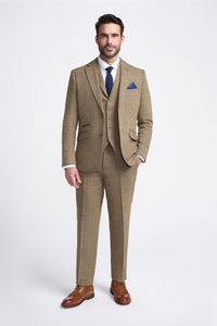 Cavani Albert - Traje de tres piezas para hombre de tweed con estampado de espiga - Marrón claro