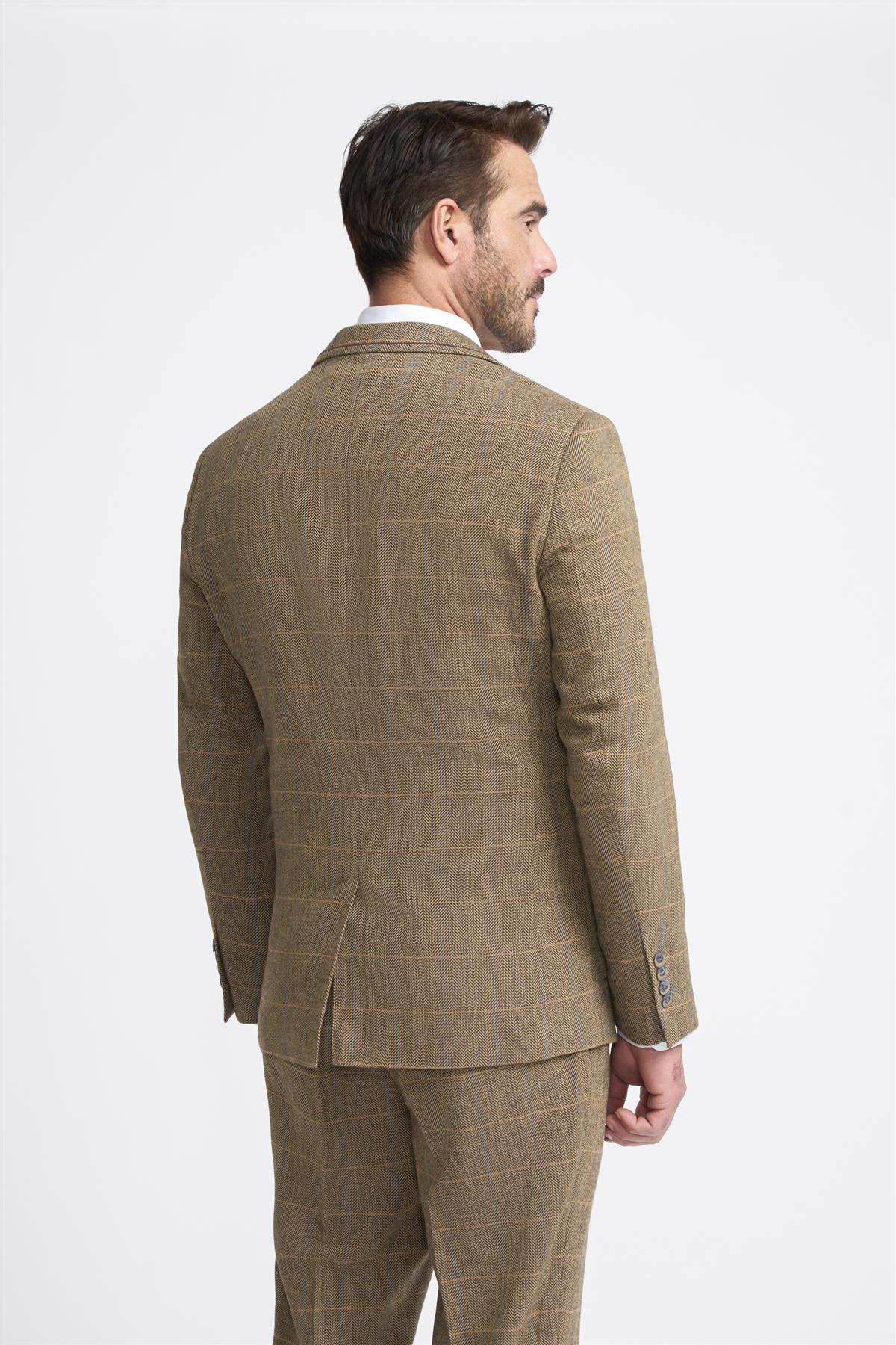 Cavani Albert - Traje de tres piezas para hombre de tweed con estampado de espiga - Marrón claro