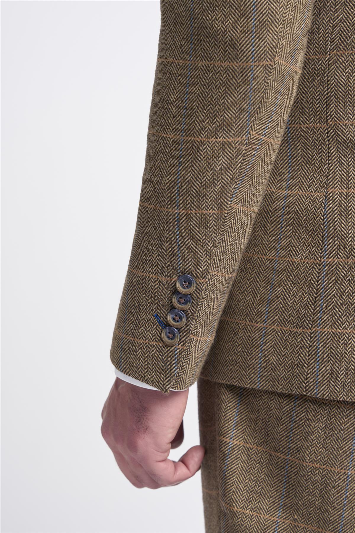 Cavani Albert - Traje de tres piezas para hombre de tweed con estampado de espiga - Marrón claro