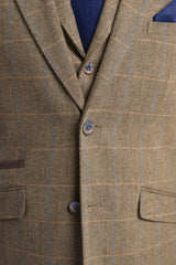 Cavani Albert - Traje de tres piezas para hombre de tweed con estampado de espiga - Marrón claro
