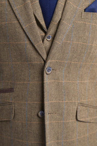 Cavani Albert - Traje de tres piezas para hombre de tweed con estampado de espiga - Marrón claro