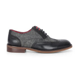 Albert - Zapatos brogue de hombre de piel negra con detalles de tweed