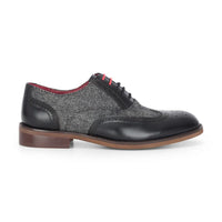 Albert - Zapatos brogue de hombre de piel negra con detalles de tweed