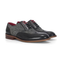 Albert - Zapatos brogue de hombre de piel negra con detalles de tweed