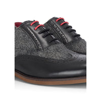 Albert - Zapatos brogue de hombre de piel negra con detalles de tweed