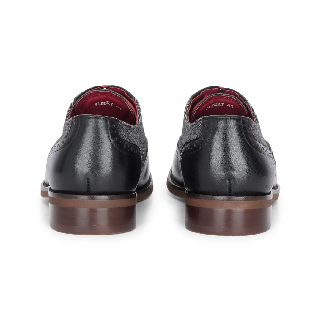 Albert - Zapatos brogue de hombre de piel negra con detalles de tweed