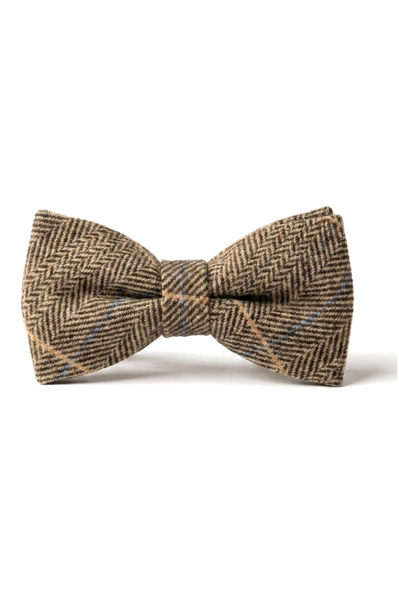 Albert - Pajarita de tweed marrón con estampado de espiga para hombre