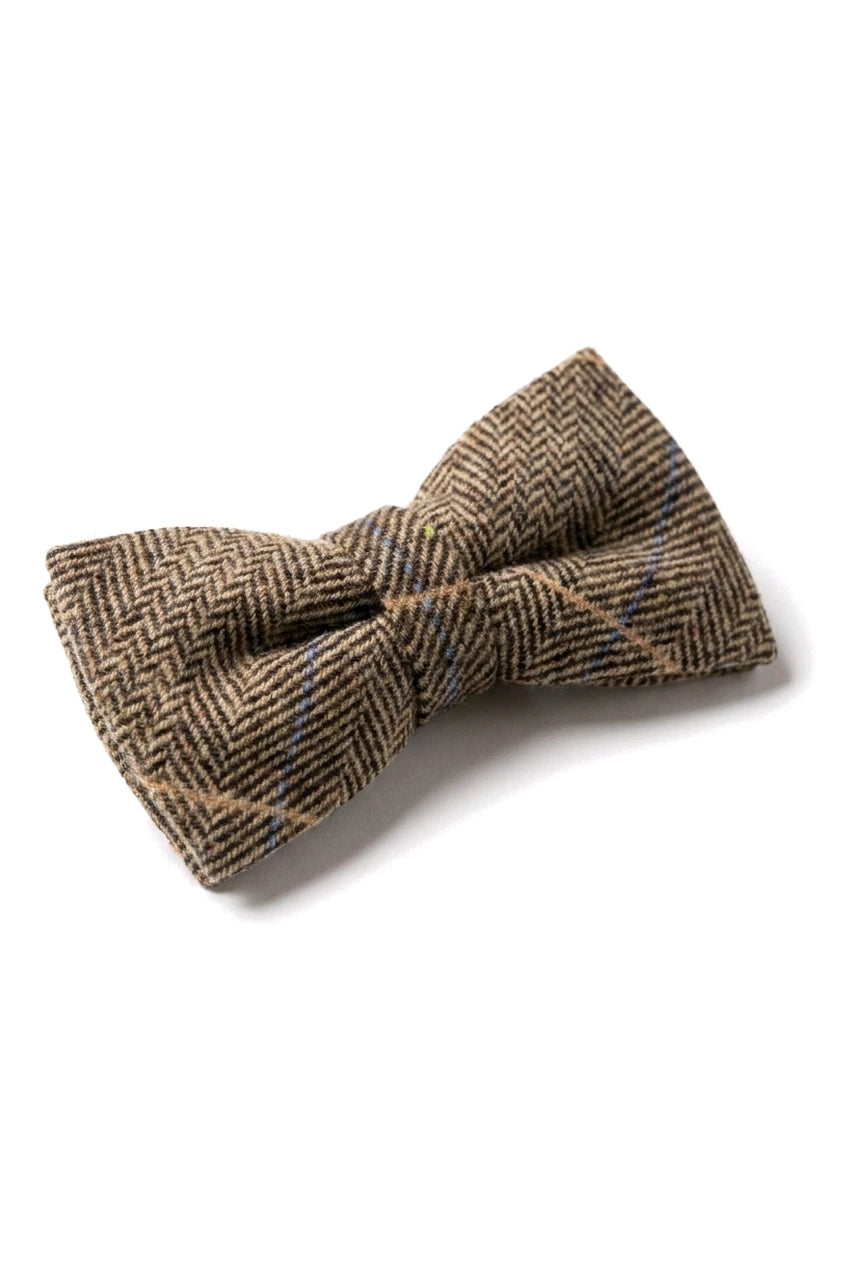 Albert - Pajarita de tweed marrón con estampado de espiga para hombre