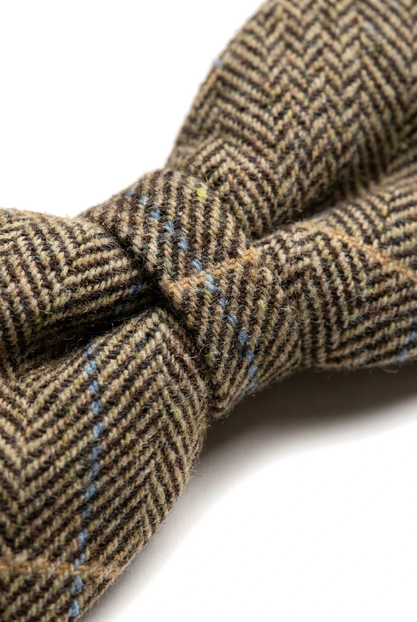Albert - Pajarita de tweed marrón con estampado de espiga para hombre